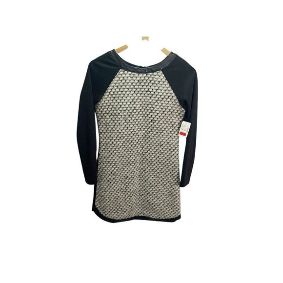 wai ming Dresses & Skirts - Wai Ming S Black Knit Leather Trim Dress Mohair Long Sleeved Fitted NEW